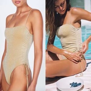 Triangl Swimwear Metallic Gold One Piece Bathing Suit Size Small